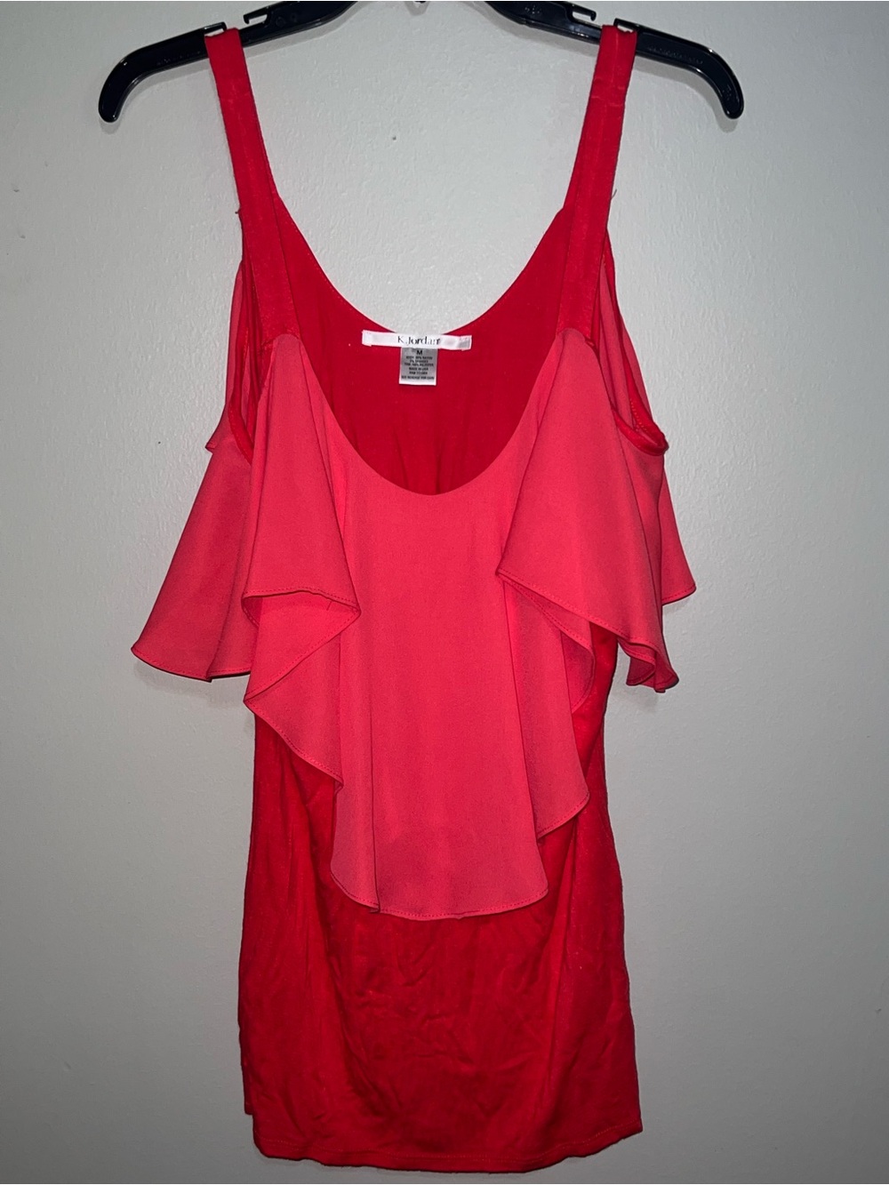 K Jordan Coral Red Ruffle Cold-Shoulder Camisole